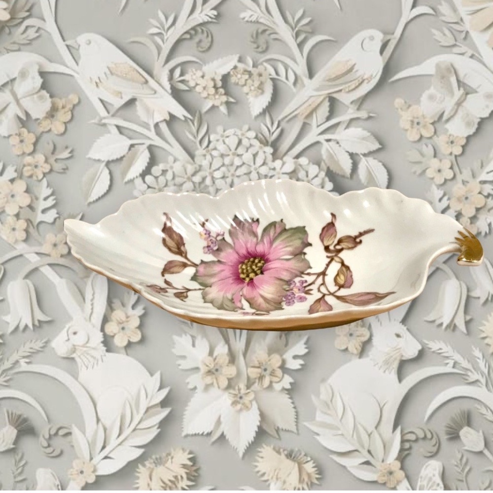 Gilt Trinket Tray Floral Porcelain Old Nuremberg Barvaria Germany